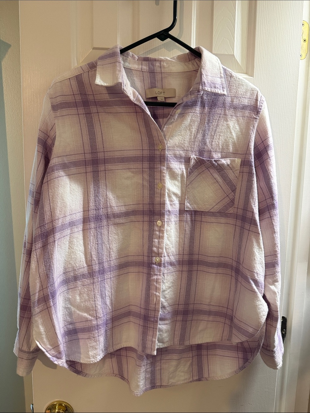 LOFT Lavender and White Plaid Shirt